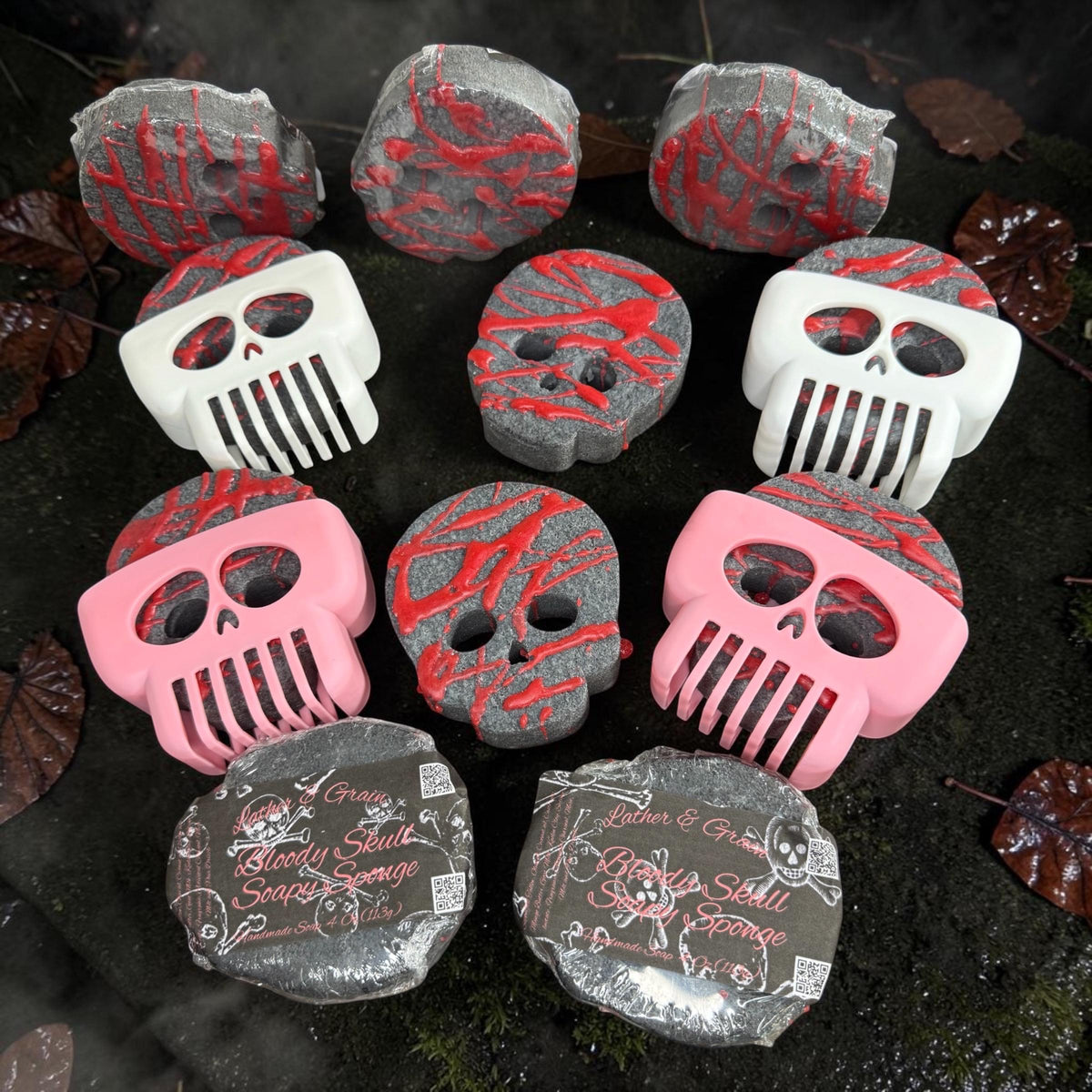 Bloody Skull Soap Sponge – Tallow, Goat Milk, Cold Process Soap – Spooky Horror Bath Gift