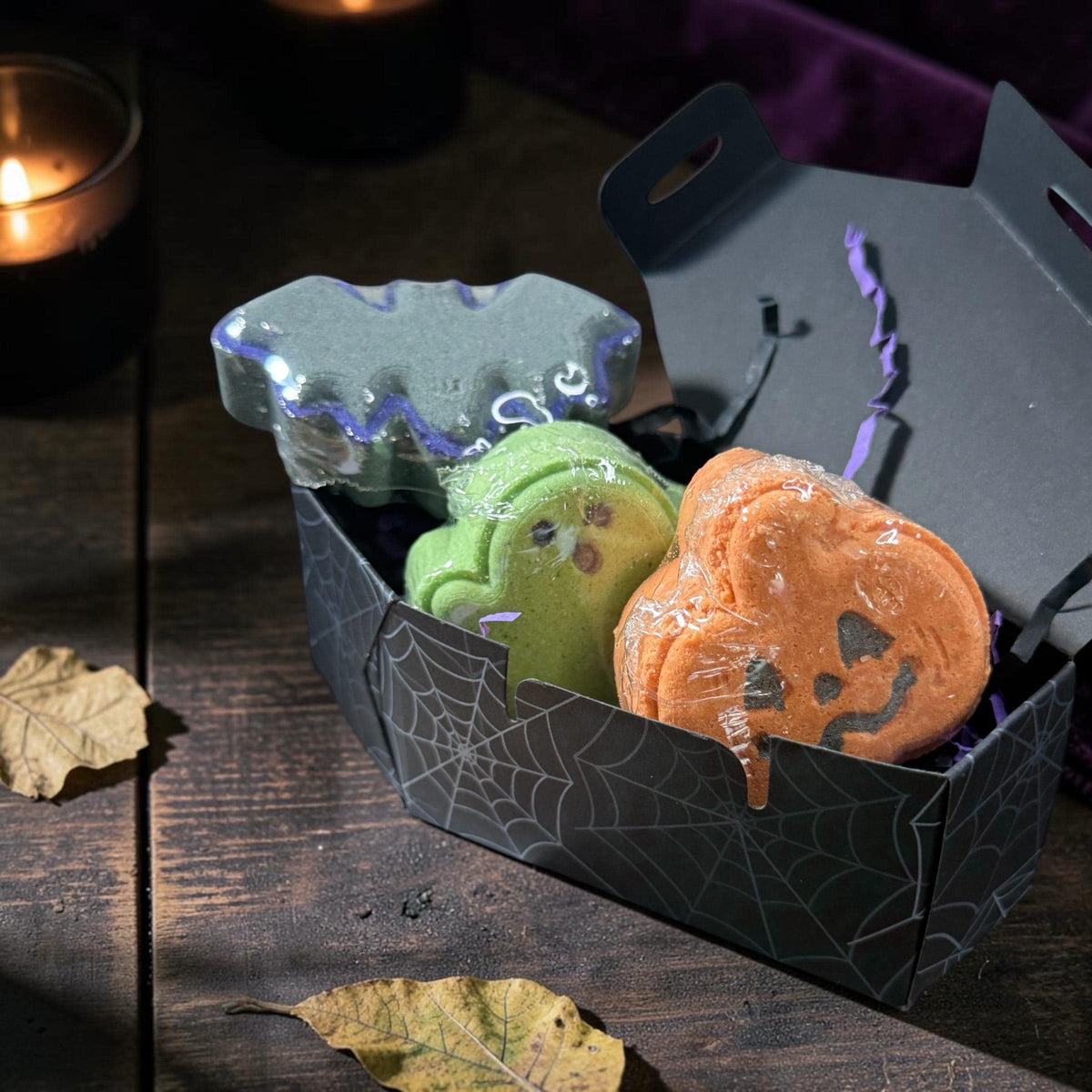Halloween Bath Bomb Gift Set in Cute Spooky Packaging- 3 Pieces- Bat, Pumpkin and Ghost-  Fall Inspired Halloween