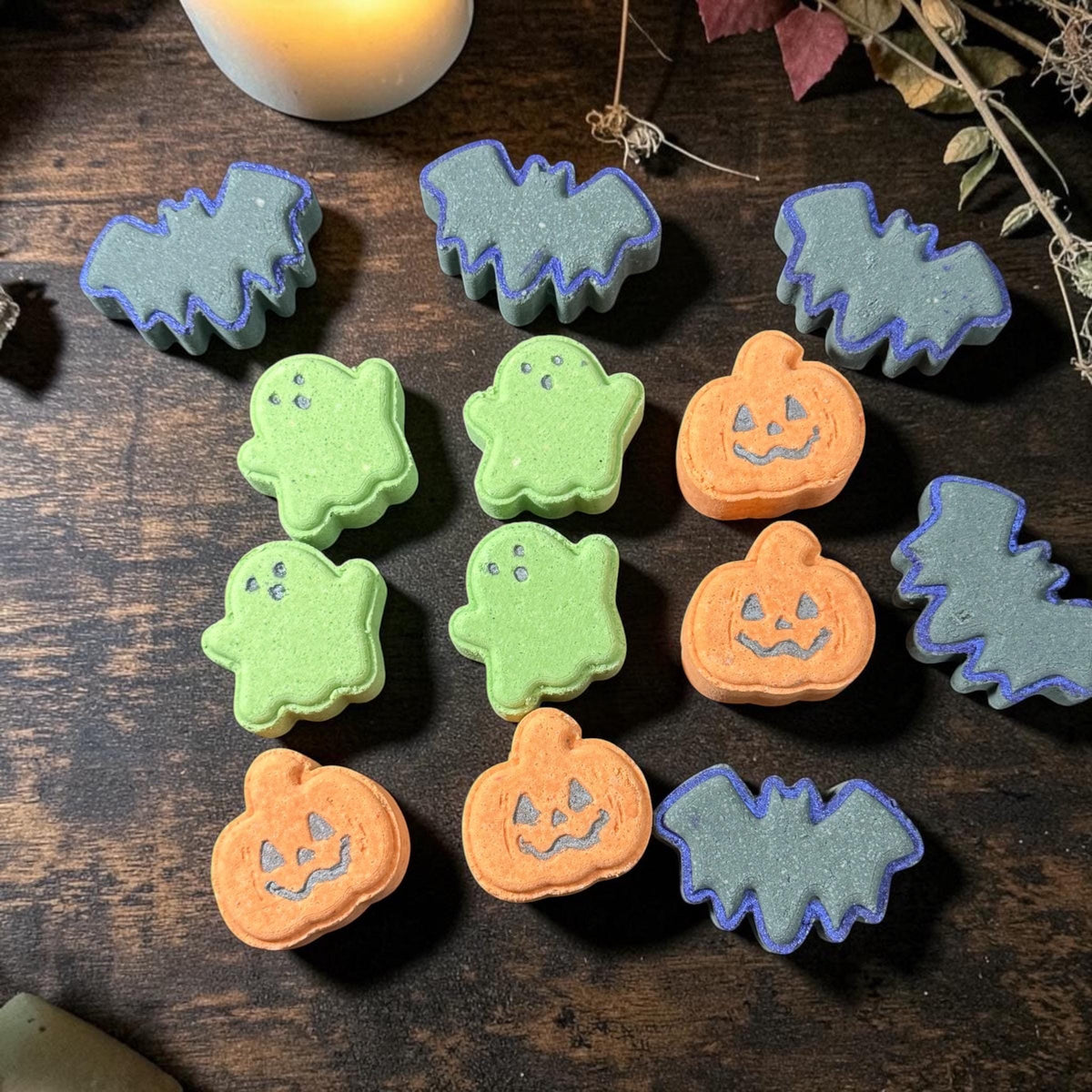 Halloween Bath Bomb Gift Set in Cute Spooky Packaging- 3 Pieces- Bat, Pumpkin and Ghost-  Fall Inspired Halloween