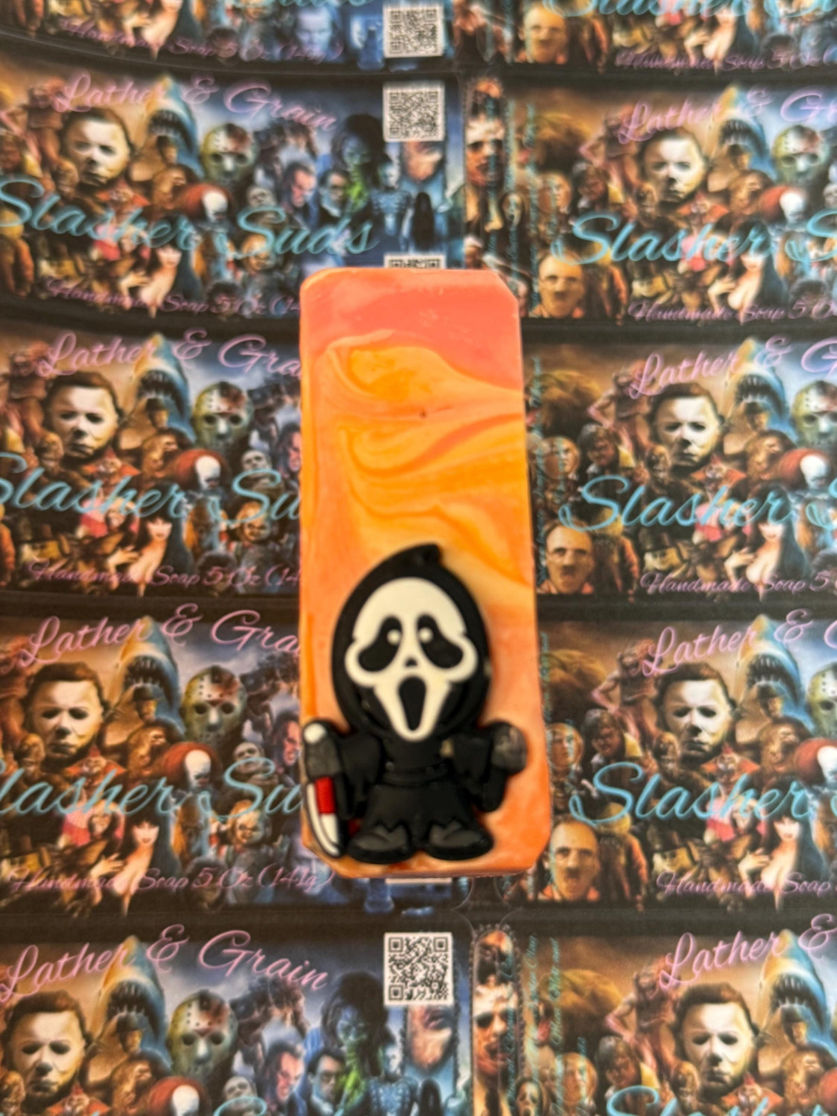 Slasher Suds- Horror Movie Themed Soap. Scented in Blood Orange Margarita, with Silicone Charm on Top