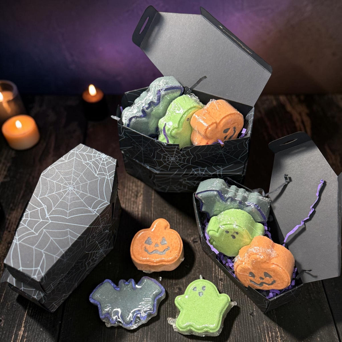 Halloween Bath Bomb Gift Set in Cute Spooky Packaging- 3 Pieces- Bat, Pumpkin and Ghost-  Fall Inspired Halloween