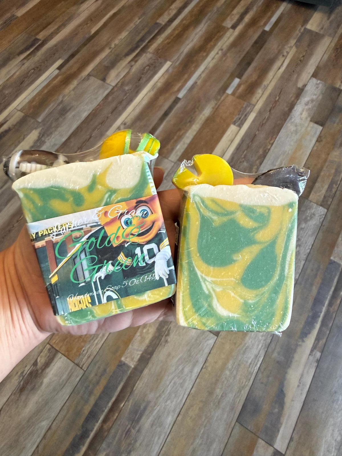 Gold and Green Football Handmade Soap – Scented in Emerald Rainfall~ Great Sports Fan Gift!