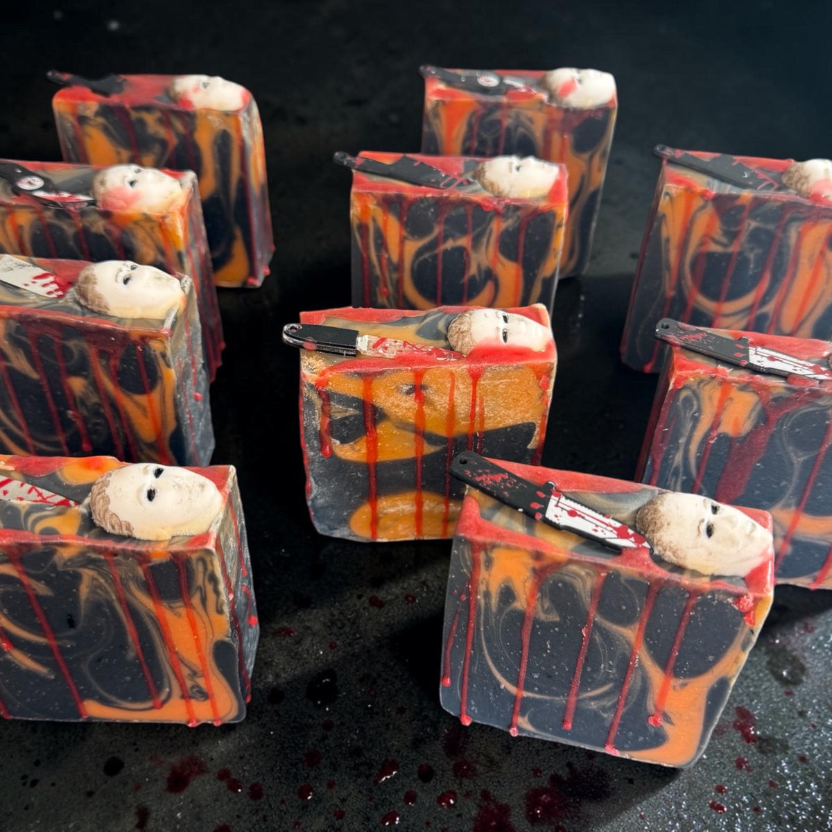 Boogyman Bubbles- Michael Myers Halloween- Horror Themed Slasher Soap. Scented in Silent Killer or Apple Butterscotch with Bloody Stab Toy