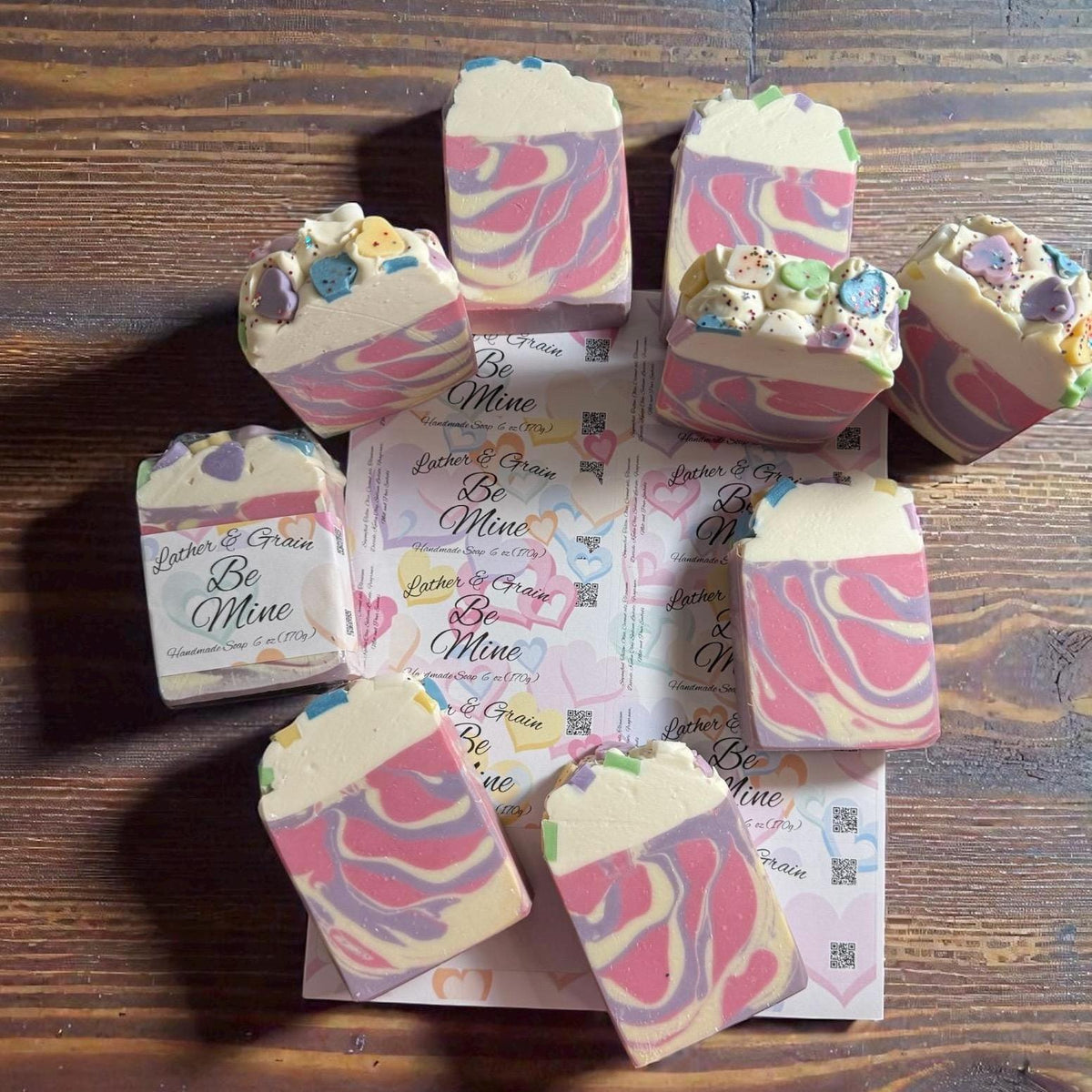 Be Mine Conversation Heart Bar Soap Made with Tallow and Scented in Pink Berry Tangerine