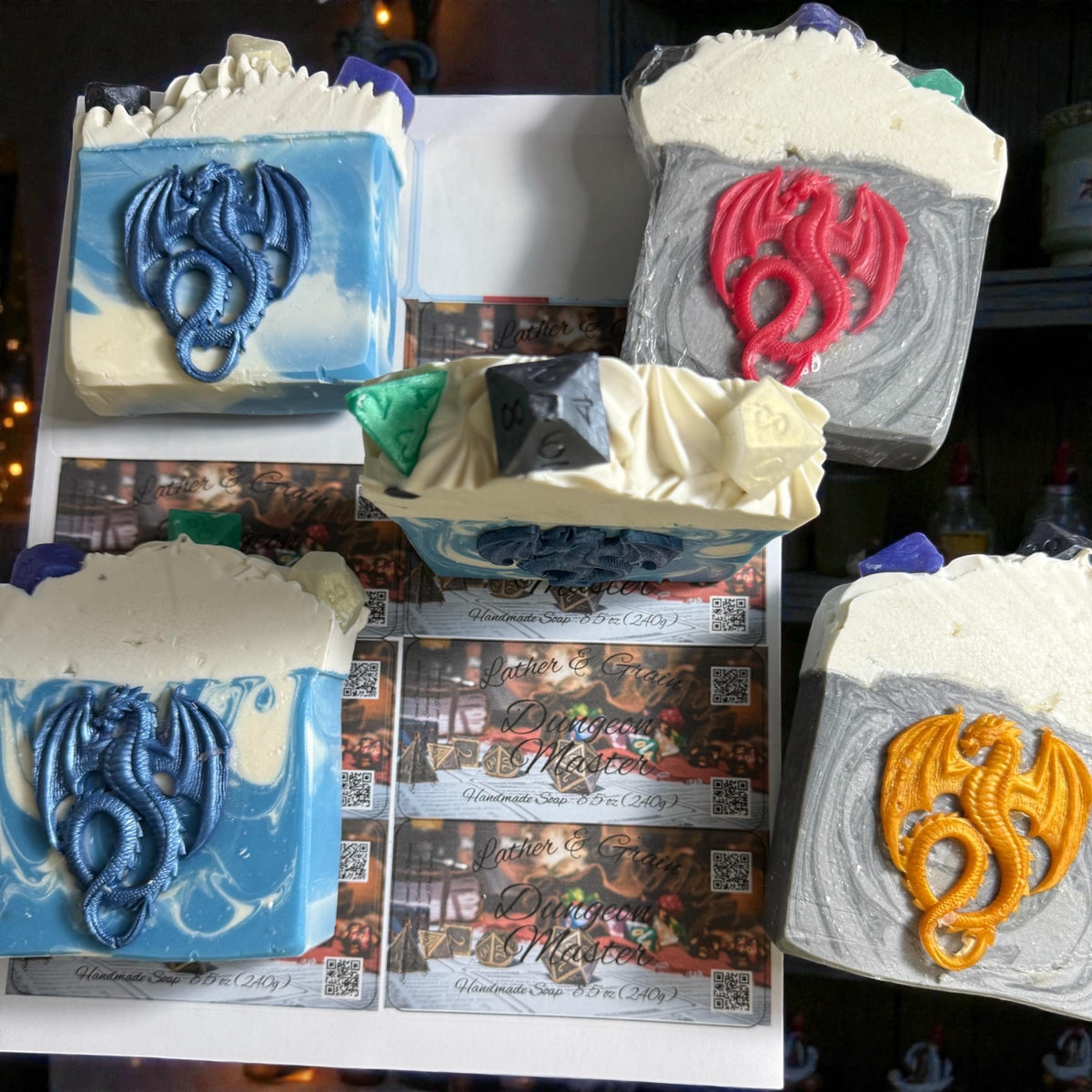 Adventure Fantasy Tallow Soap – Gamer Gift, Dice, Dragon, and Shield Designs