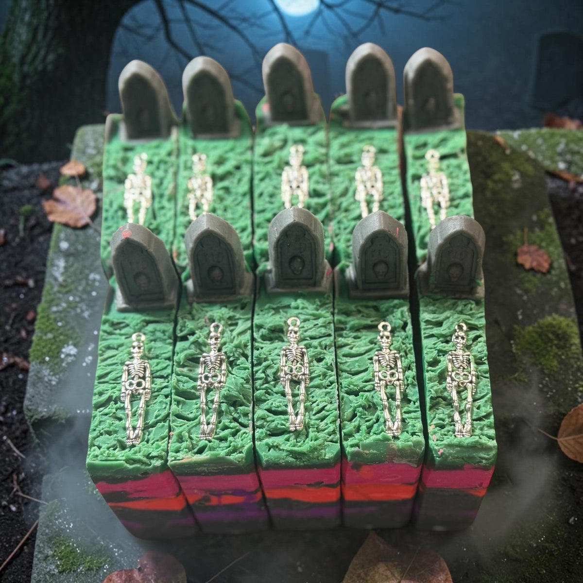 Dead and Berried- Horror Halloween Themed Soap. Scented in Berry Bewitching- With Skeleton Charm on top.